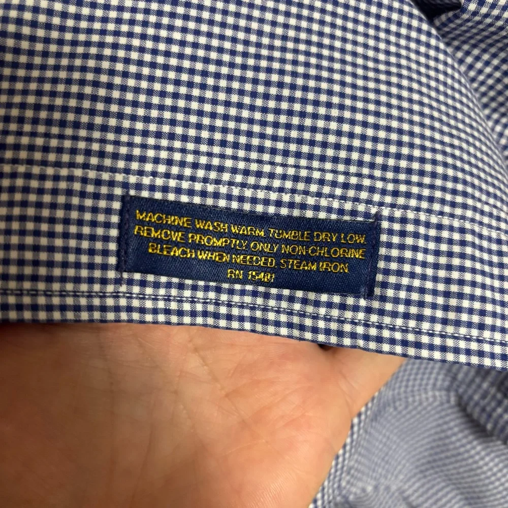Tommy‎ Hilfiger Men’s Shirt Button Down Checkered 100% Cotton Blue Size 17 35